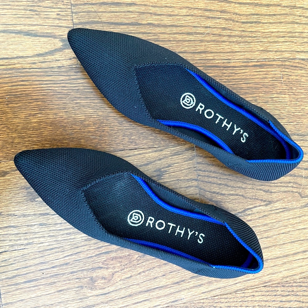 Rothy's Black Flats with Blue Trim